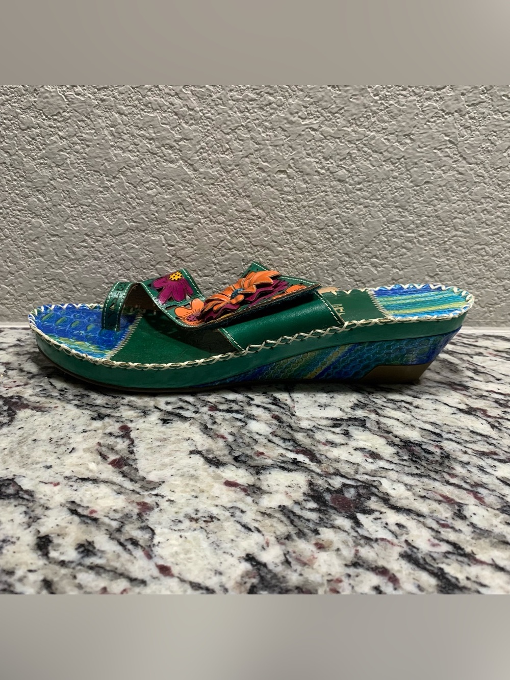 Spring Step L'Artiste Slide Sandal Womens 41  Vardi Mint Leather Platform Flower - Picture 4 of 11